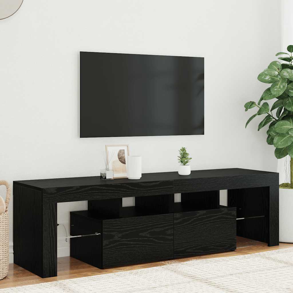 vidaXL Έπιπλο Τηλεόρασης με Φωτιστικά LED Μαύρη Δρυς 140x36,5x40 εκ. από Τεχνητό Ξύλο