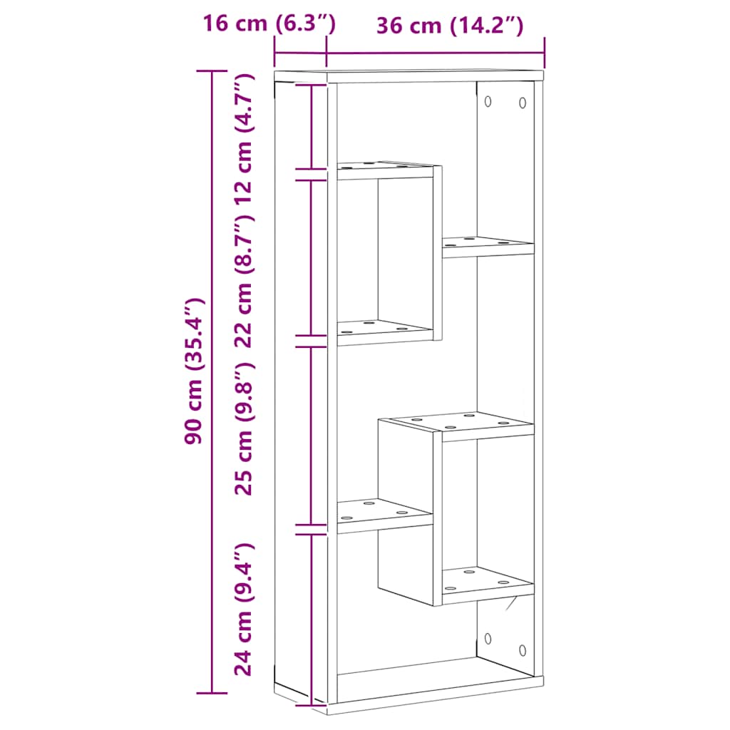 vidaXL Ράφι Τοίχου από Παλιό Ξύλο 36 x 16 x 90 εκ. από Τεχνητό Ξύλο
