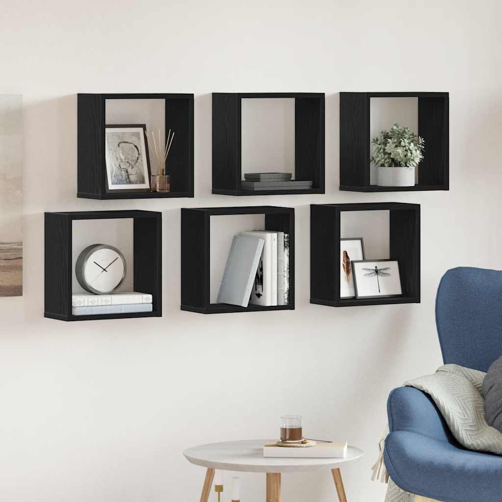 vidaXL Ράφια Τοίχου Κύβοι 6 τεμ. Μαύρο Δρυς 30x15x30 εκ. από Τεχνητό Ξύλο