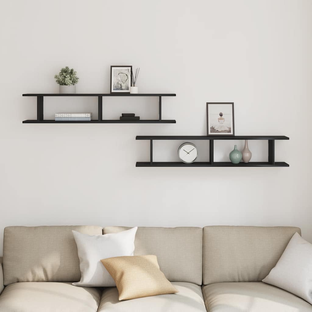 vidaXL Ράφια Τοίχου 2 τεμ. Μαύρη Δρυς 105x18x20 εκ. από Τεχνητό Ξύλο