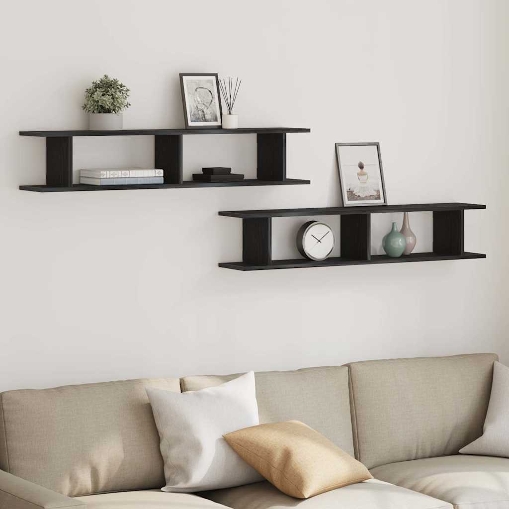 vidaXL Ράφια Τοίχου 2 τεμ. Μαύρη Δρυς 105x18x20 εκ. από Τεχνητό Ξύλο