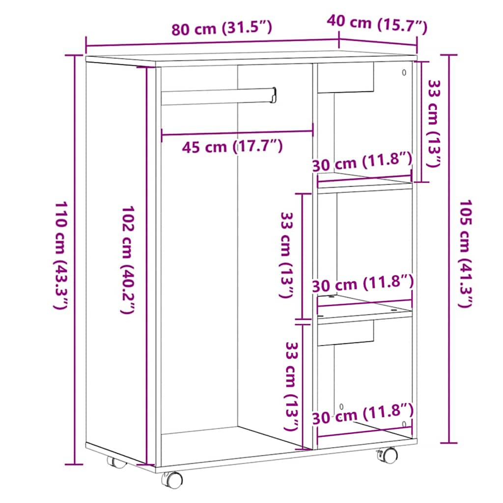 vidaXL Ντουλάπα Μαύρη Δρυς 80x40x110 εκ. από Τεχνητό Ξύλο