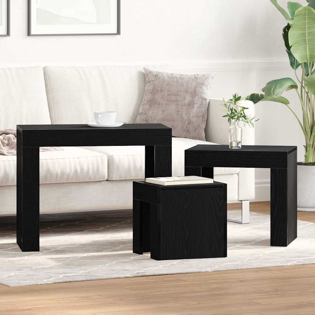 vidaXL Ένθετα τραπέζια 3 pcs Μαύρη Οξυά Επεξεργασμένο ξύλο