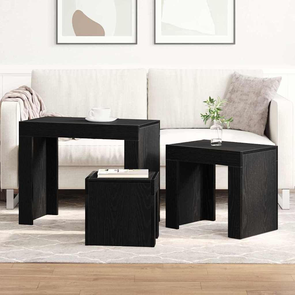 vidaXL Ένθετα τραπέζια 3 pcs Μαύρη Οξυά Επεξεργασμένο ξύλο