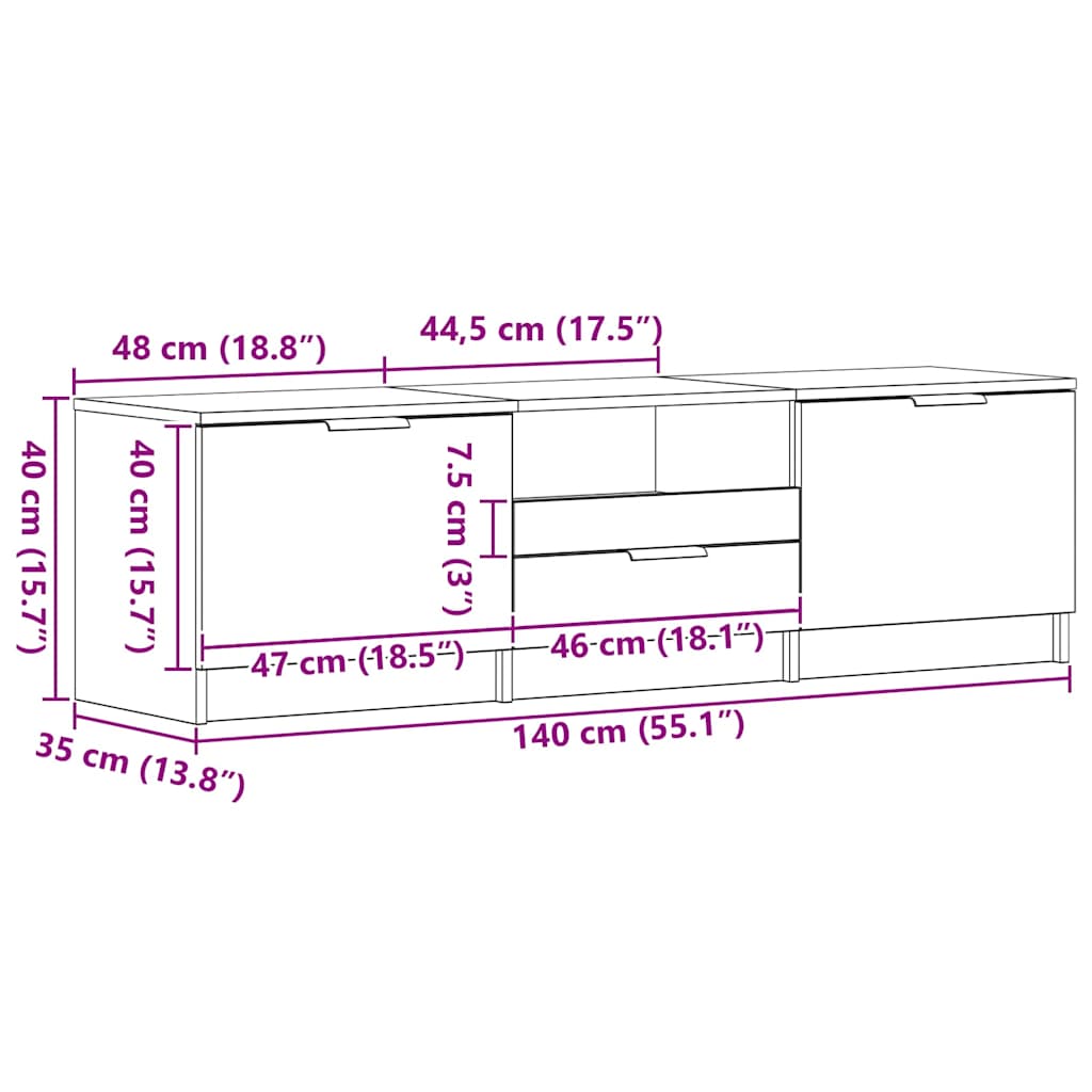 vidaXL Ντουλάπι TV με συρτάρι 140 x 35 x 40 εκ Επεξεργασμένο ξύλο