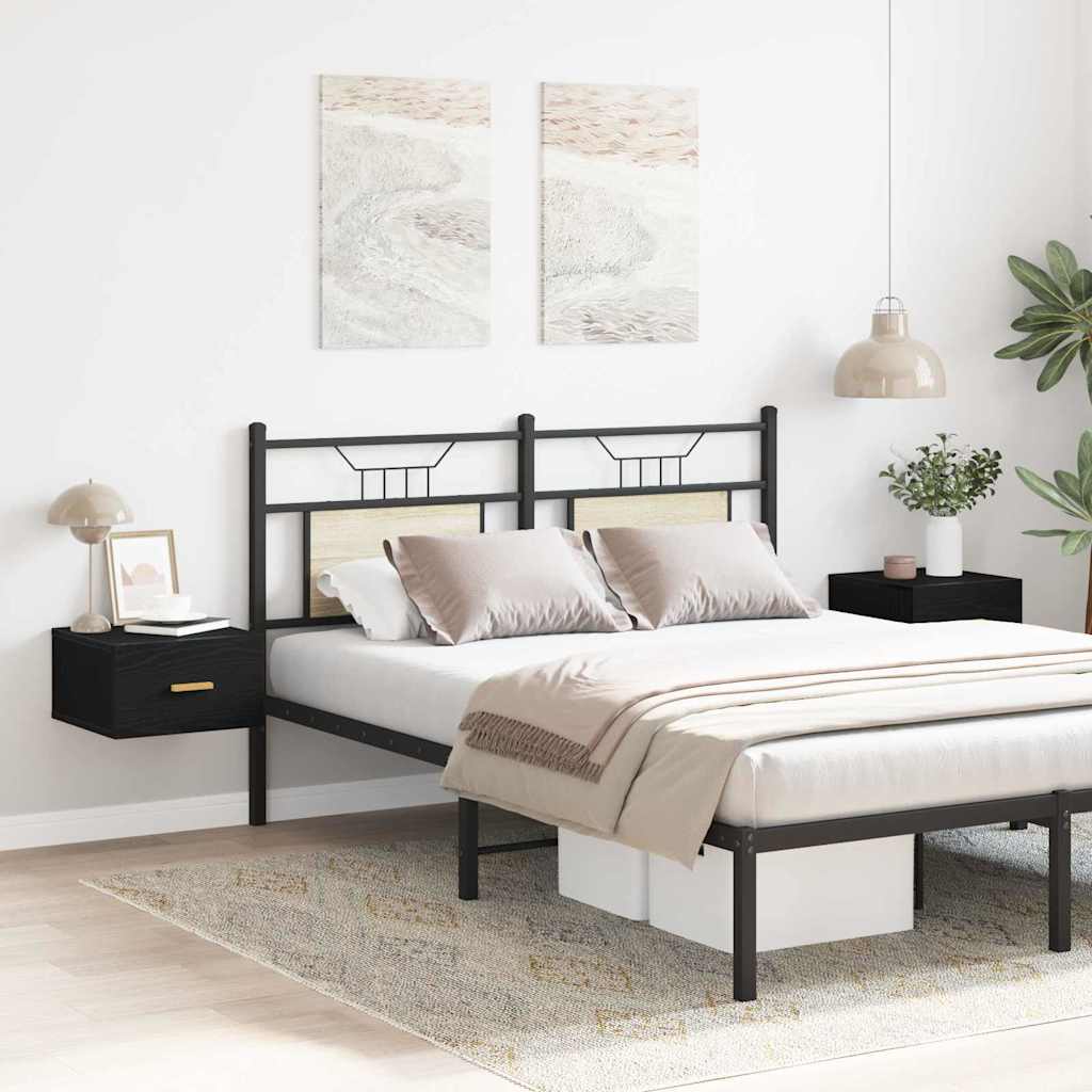 vidaXL Τοίχου κομοδίνο με συρτάρι 2 pcs Μαύρη Οξυά 35 x 35 x 20 εκ