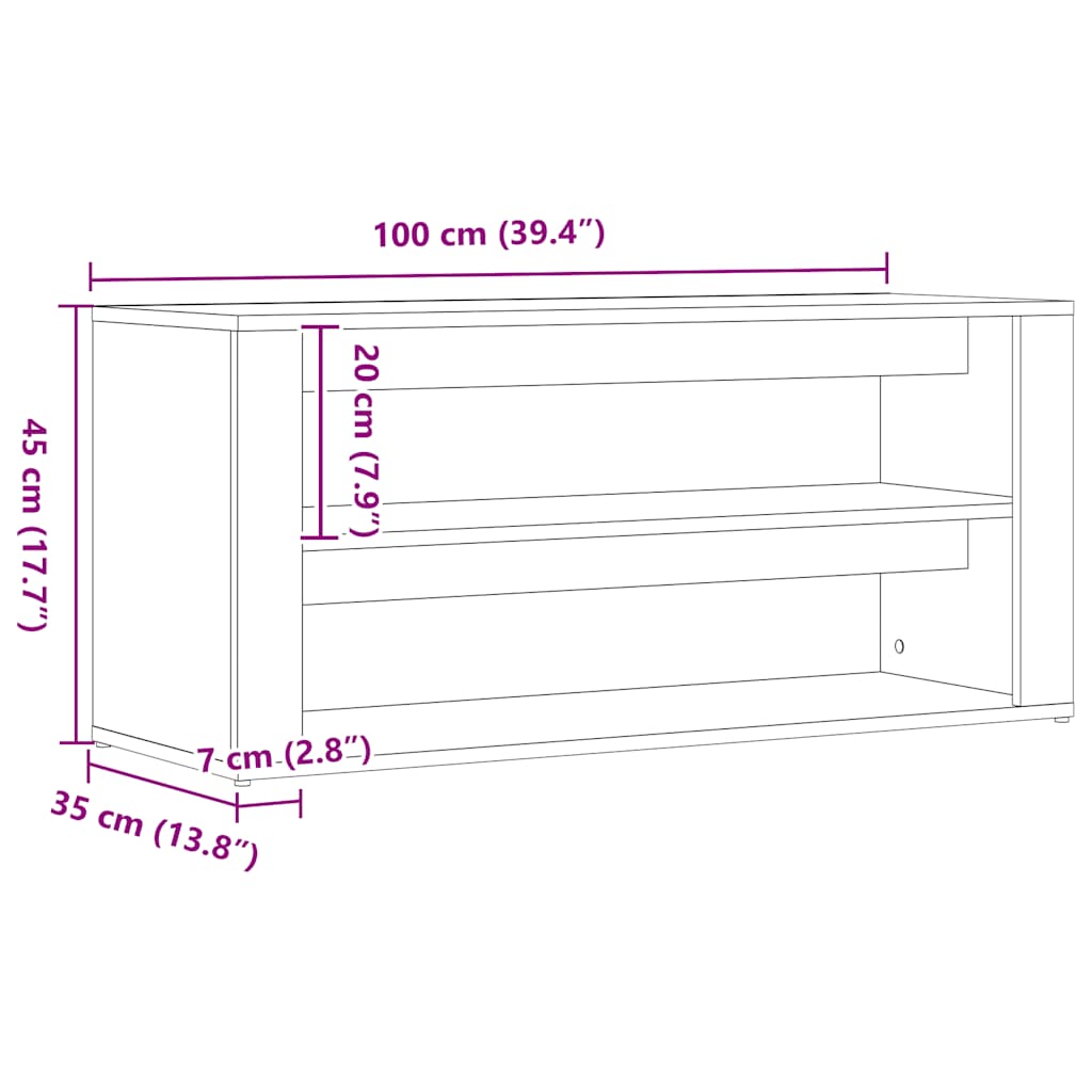 vidaXL Παγκάκι Παπουτσιών Μαύρο Δρυς 100x35x45 εκ. από Τεχνητό Ξύλο