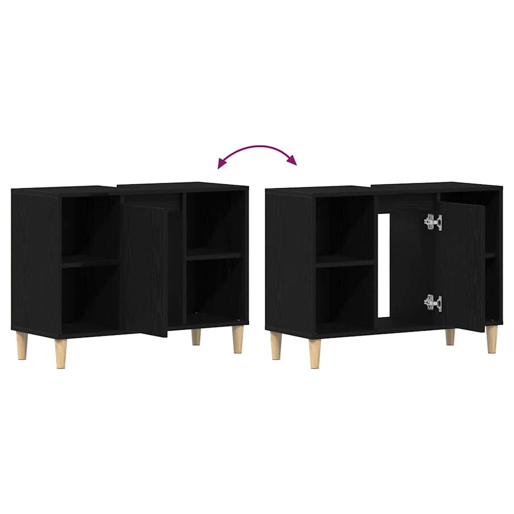 vidaXL Ντουλάπι Νιπτήρα Μαύρο Δρυς 80x33x60 εκ. από Τεχνητό Ξύλο