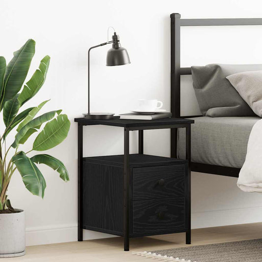 vidaXL Κομοδίνο Μαύρο Δρυς 34x35,5x50 εκ. από Τεχνητό Ξύλο