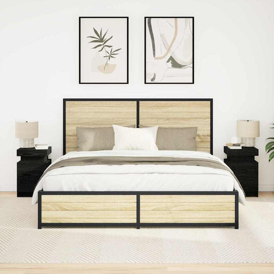 vidaXL Κομοδίνο 2 pcs Μαύρη Οξυά 35 x 39 x 55 εκ. Επεξεργασμένο ξύλο