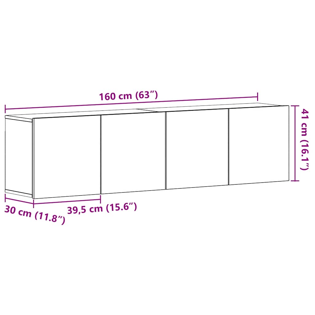 vidaXL Ντουλάπια Τηλεόρασης 2 τεμ. Μαύρο Δρυς 160x30x41 εκ. από Τεχνητό Ξύλο