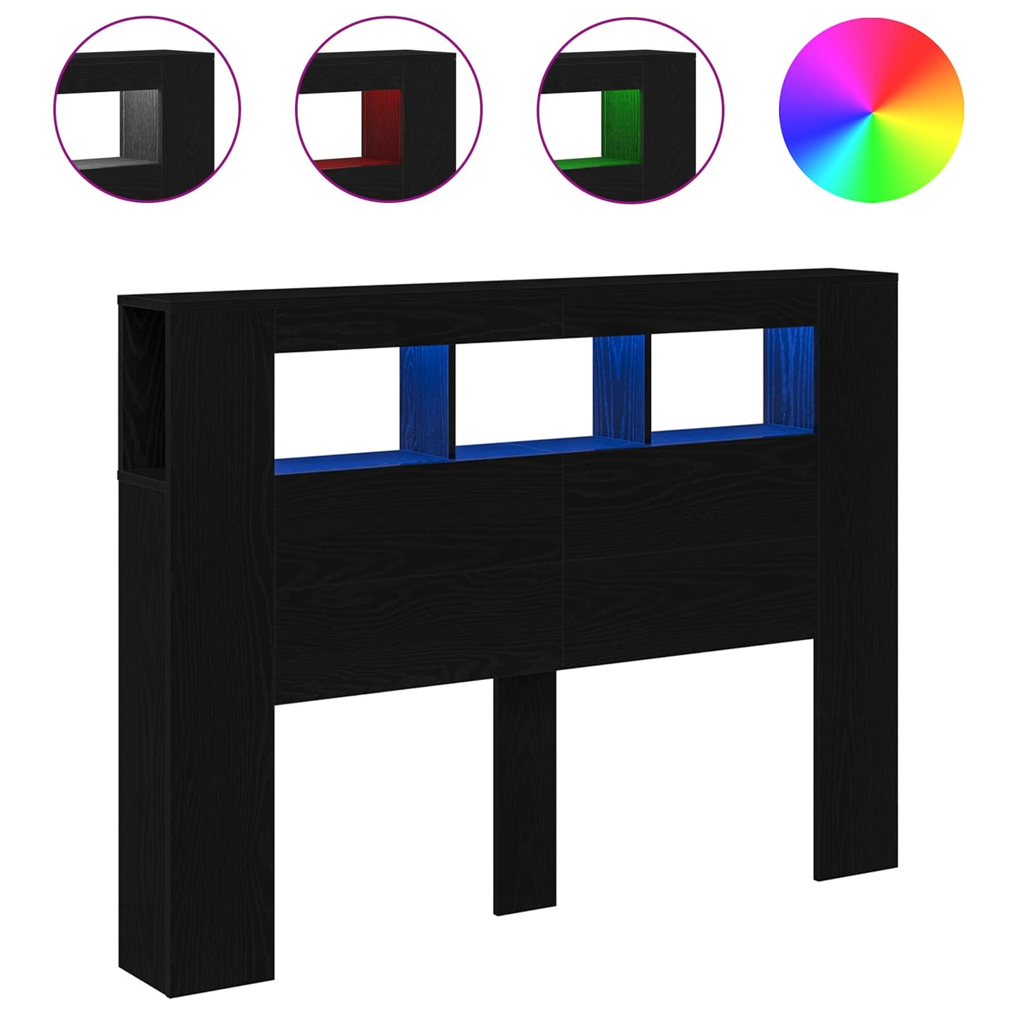 vidaXL LED κεφαλάρι με ράφι Μαύρη δρυς 140 x 18.5 x 103.5 εκ