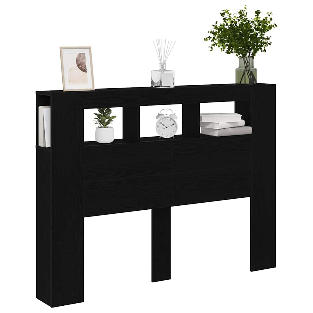 vidaXL LED κεφαλάρι με ράφι Μαύρη δρυς 140 x 18.5 x 103.5 εκ