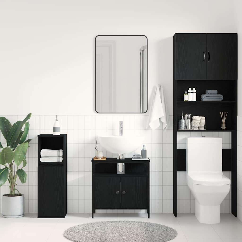 vidaXL Ντουλάπι Νιπτήρα Μπάνιου Μαύρο Δρυς 60x30x60 εκ. από Τεχνητό Ξύλο
