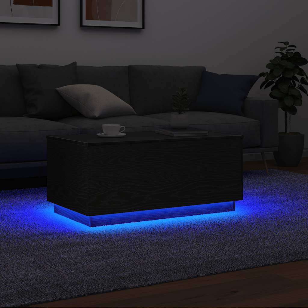 vidaXL Τραπεζάκι Σαλονιού με Φωτάκια LED Μαύρη Δρυς 90x49x40 εκ.