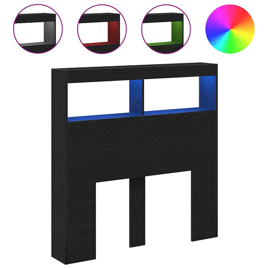 vidaXL Κεφαλάρι με Αποθηκευτικό Χώρο & LED Μαύρο Δρυς 100x17x102 εκ.