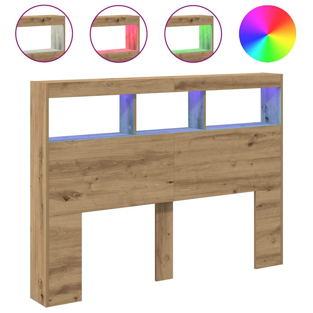 vidaXL Κεφαλάρι με Αποθηκευτικό Χώρο & LED Artisan Δρυς 140x17x102 εκ.