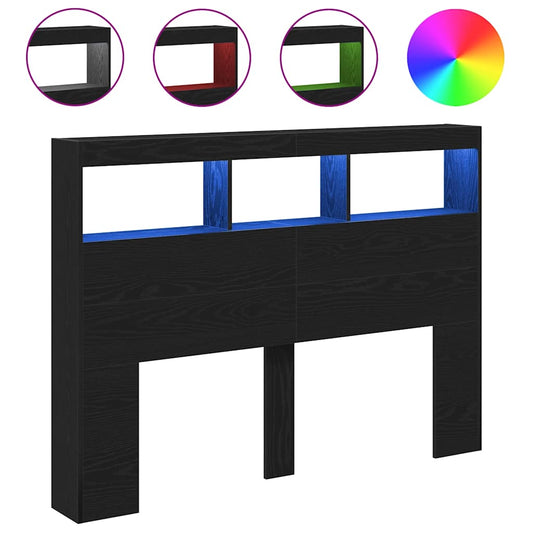 vidaXL Κεφαλάρι με Αποθηκευτικό Χώρο & LED Μαύρο Δρυς 140x17x102 εκ.