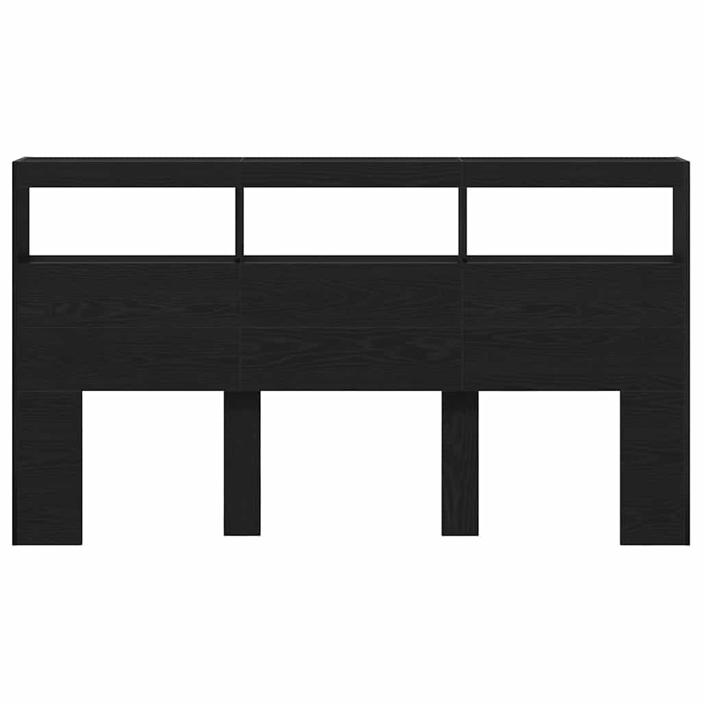 vidaXL Κεφαλάρι με Αποθηκευτικό Χώρο & LED Μαύρο Δρυς 180x17x102 εκ.