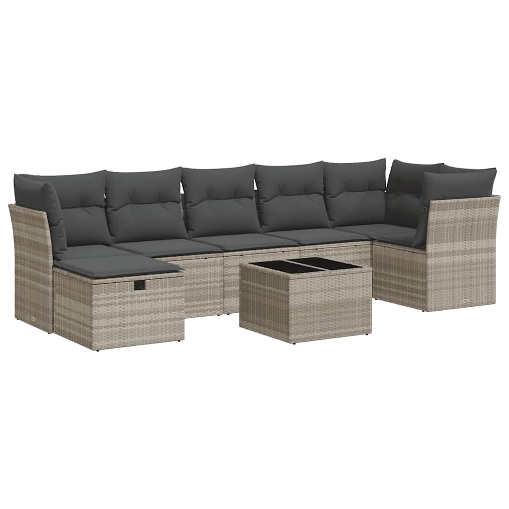 vidaXL Σαλόνι Κήπου Σετ 8 Τεμαχίων Γκρι Συνθετικό Ρατάν με Μαξιλάρια