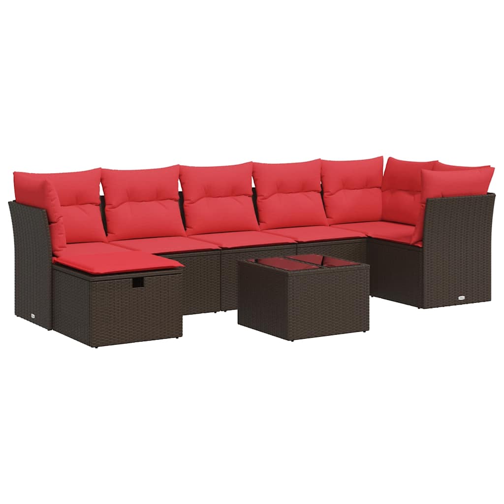 vidaXL Σαλόνι Κήπου Σετ 8 Τεμαχίων Καφέ Συνθετικό Ρατάν με Μαξιλάρια