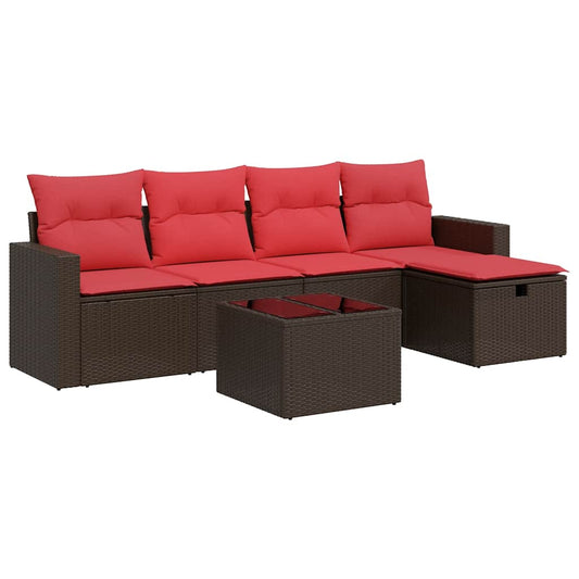 vidaXL Σαλόνι Κήπου Σετ 6 Τεμαχίων Καφέ Συνθετικό Ρατάν με Μαξιλάρια