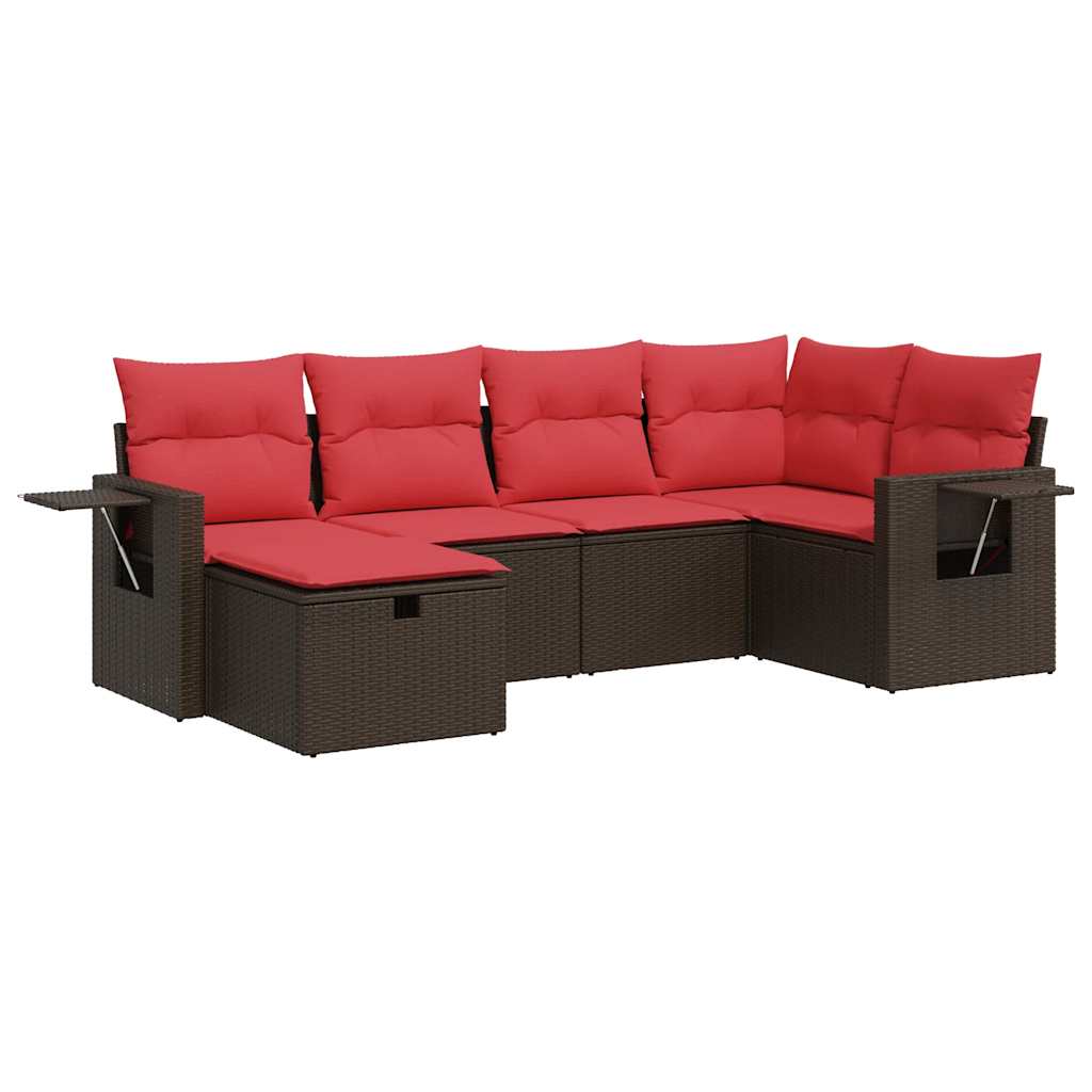 vidaXL Σαλόνι Κήπου Σετ 6 Τεμαχίων Καφέ Συνθετικό Ρατάν με Μαξιλάρια