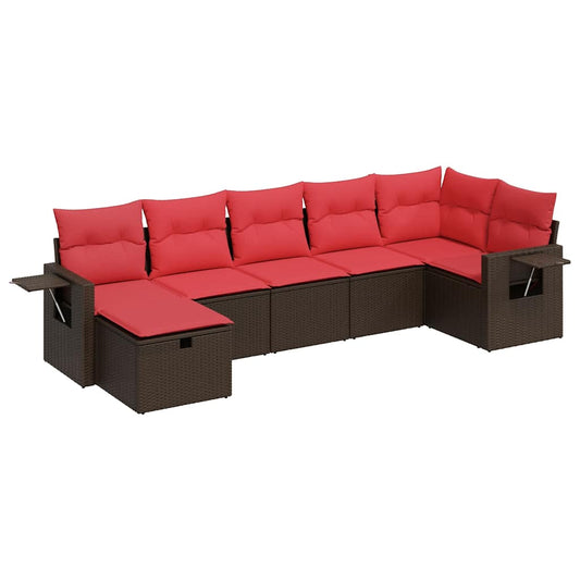 vidaXL Σαλόνι Κήπου Σετ 7 Τεμαχίων Καφέ Συνθετικό Ρατάν με Μαξιλάρια