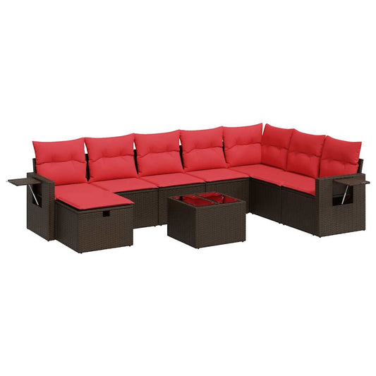 vidaXL Σαλόνι Κήπου Σετ 9 τεμ. Καφέ από Συνθ. Ρατάν με Μαξιλάρια