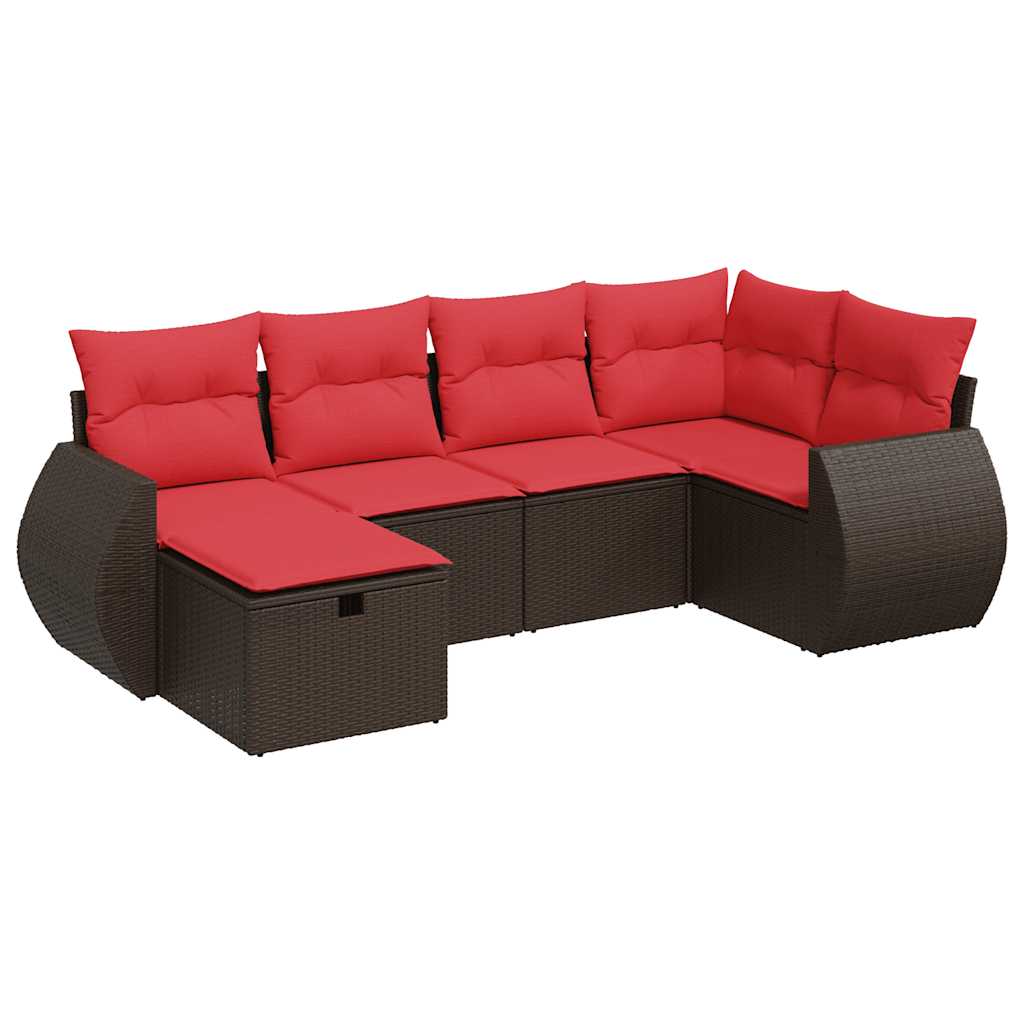 vidaXL Σαλόνι Κήπου Σετ 6 Τεμαχίων Καφέ Συνθετικό Ρατάν με Μαξιλάρια