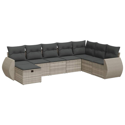 vidaXL Σαλόνι Κήπου Σετ 8 Τεμαχίων Γκρι Συνθετικό Ρατάν με Μαξιλάρια