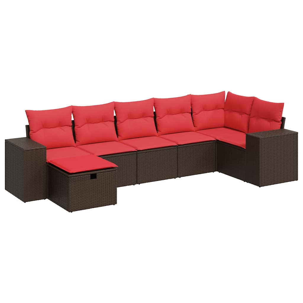 vidaXL Σαλόνι Κήπου Σετ 7 Τεμαχίων Καφέ Συνθετικό Ρατάν με Μαξιλάρια