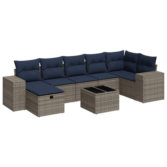 vidaXL Σαλόνι Κήπου Σετ 8 Τεμαχίων Γκρι Συνθετικό Ρατάν με Μαξιλάρια