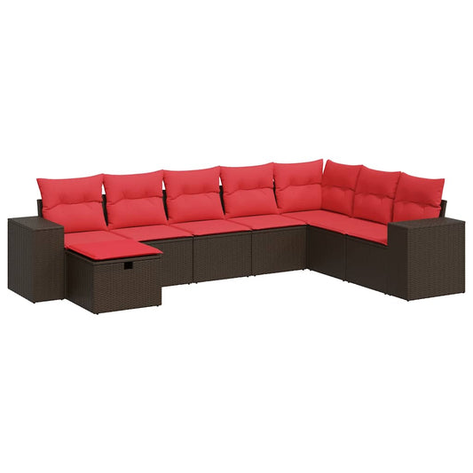 vidaXL Σαλόνι Κήπου Σετ 8 Τεμαχίων Καφέ Συνθετικό Ρατάν με Μαξιλάρια