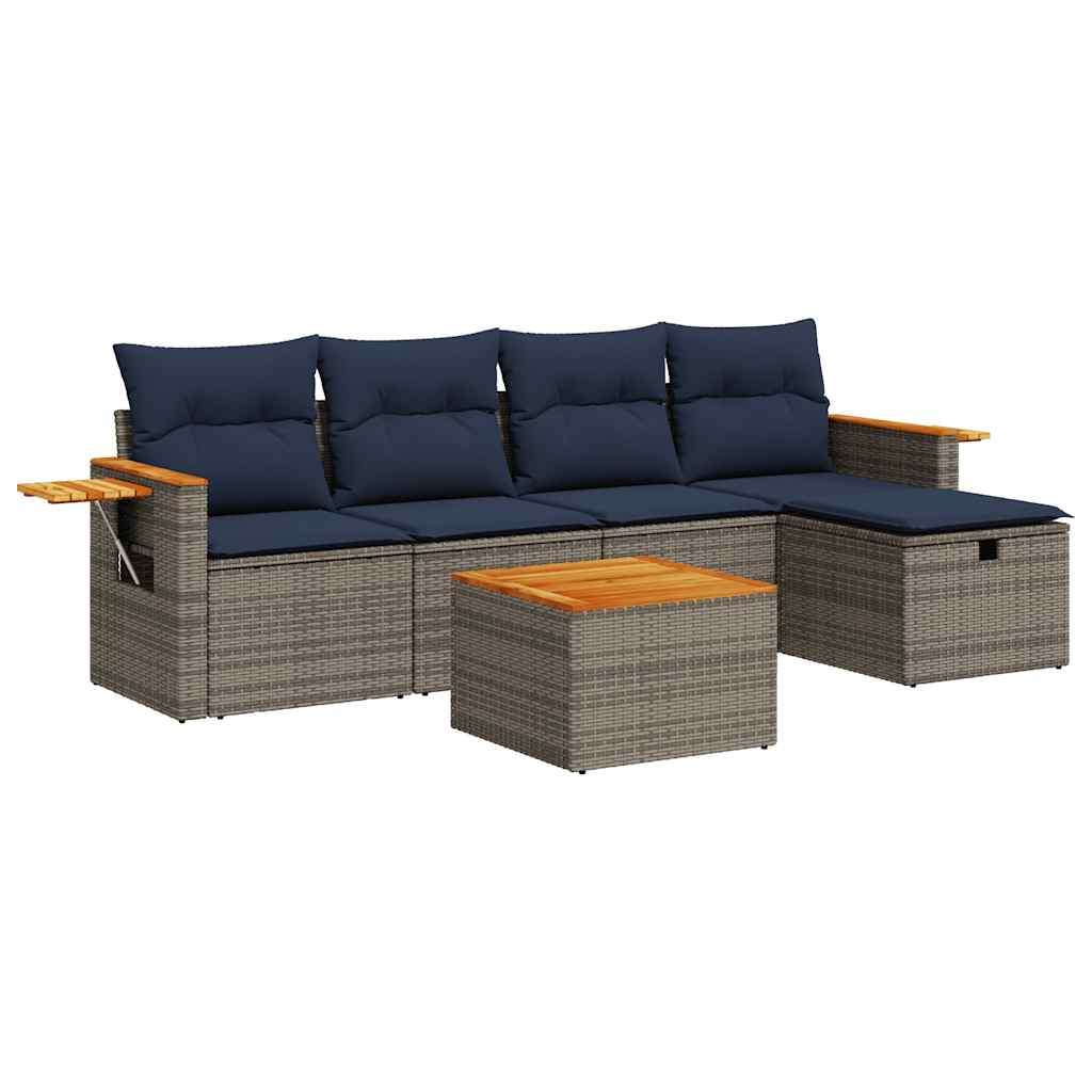 vidaXL Σαλόνι Κήπου 6 Τεμαχίων από Γκρι Συνθετικό Ρατάν με Μαξιλάρια