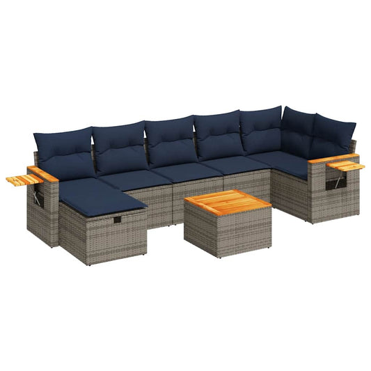 vidaXL Σαλόνι Κήπου Σετ 8 Τεμαχίων Γκρι Συνθετικό Ρατάν με Μαξιλάρια