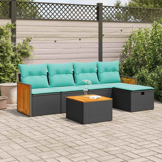 vidaXL Καναπές Κήπου 6 Τεμαχίων Μαύρο από Συνθετικό Ρατάν με Μαξιλάρια
