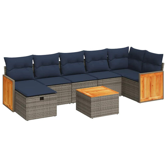 vidaXL Σαλόνι Κήπου Σετ 8 Τεμαχίων Γκρι Συνθετικό Ρατάν με Μαξιλάρια