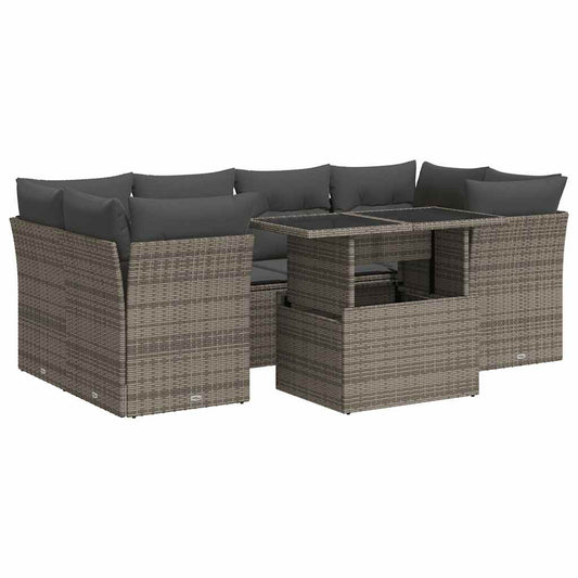 vidaXL Σετ Σαλονιού Κήπου 7 τεμ. Γκρι Συνθετικό Ρατάν με Μαξιλάρια