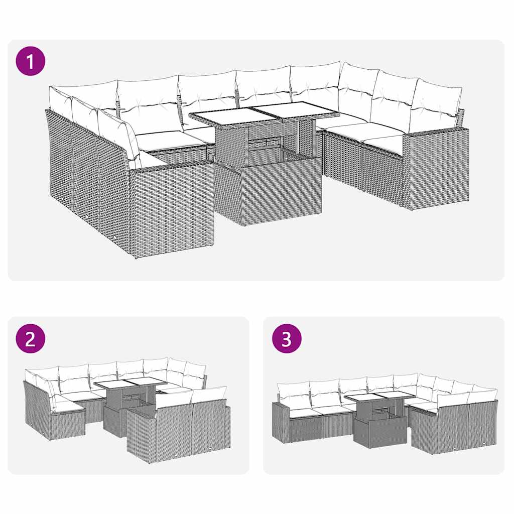 vidaXL Σαλόνι Κήπου Σετ 10 Τεμαχίων Μαύρο Συνθετικό Ρατάν με Μαξιλάρια