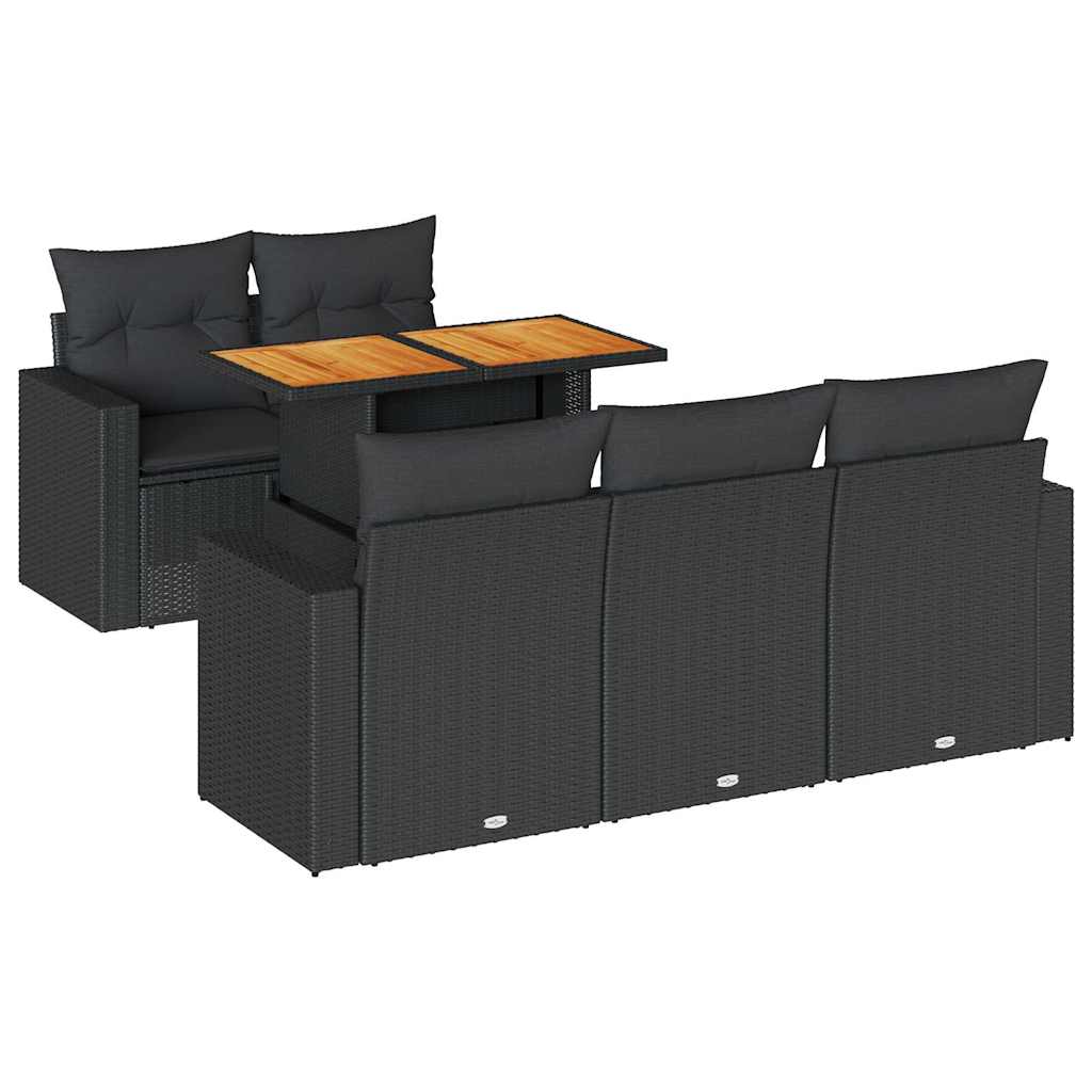 vidaXL Καναπές Κήπου 6 Τεμαχίων Μαύρο από Συνθετικό Ρατάν με Μαξιλάρια