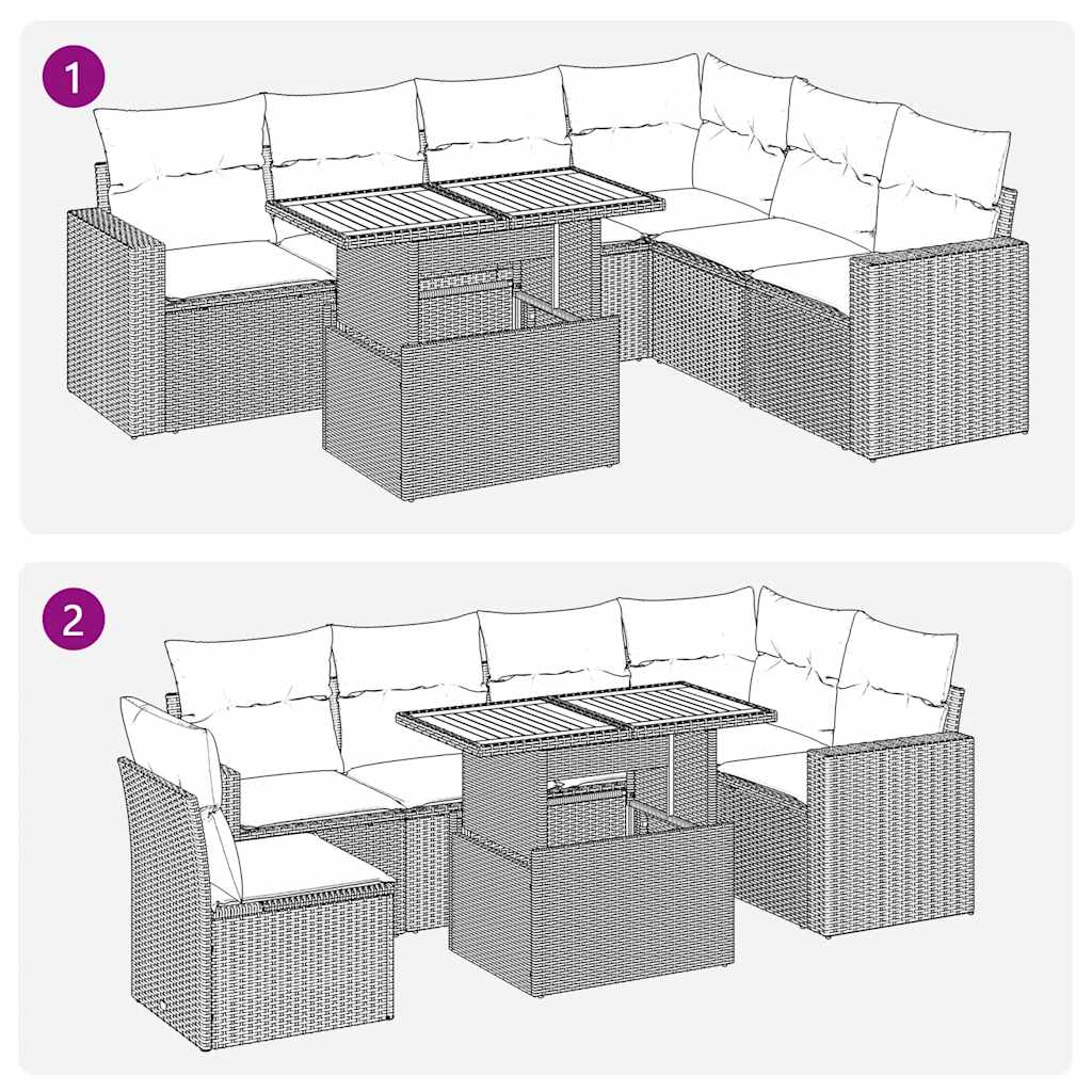 vidaXL Καναπές Σετ 7 Τεμαχίων Μαύρο Συνθετικό Ρατάν με Μαξιλάρια