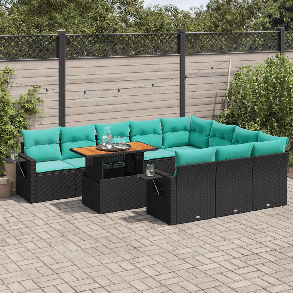 vidaXL Σαλόνι Κήπου Σετ 11 Τεμαχίων Μαύρο Συνθετικό Ρατάν με Μαξιλάρια