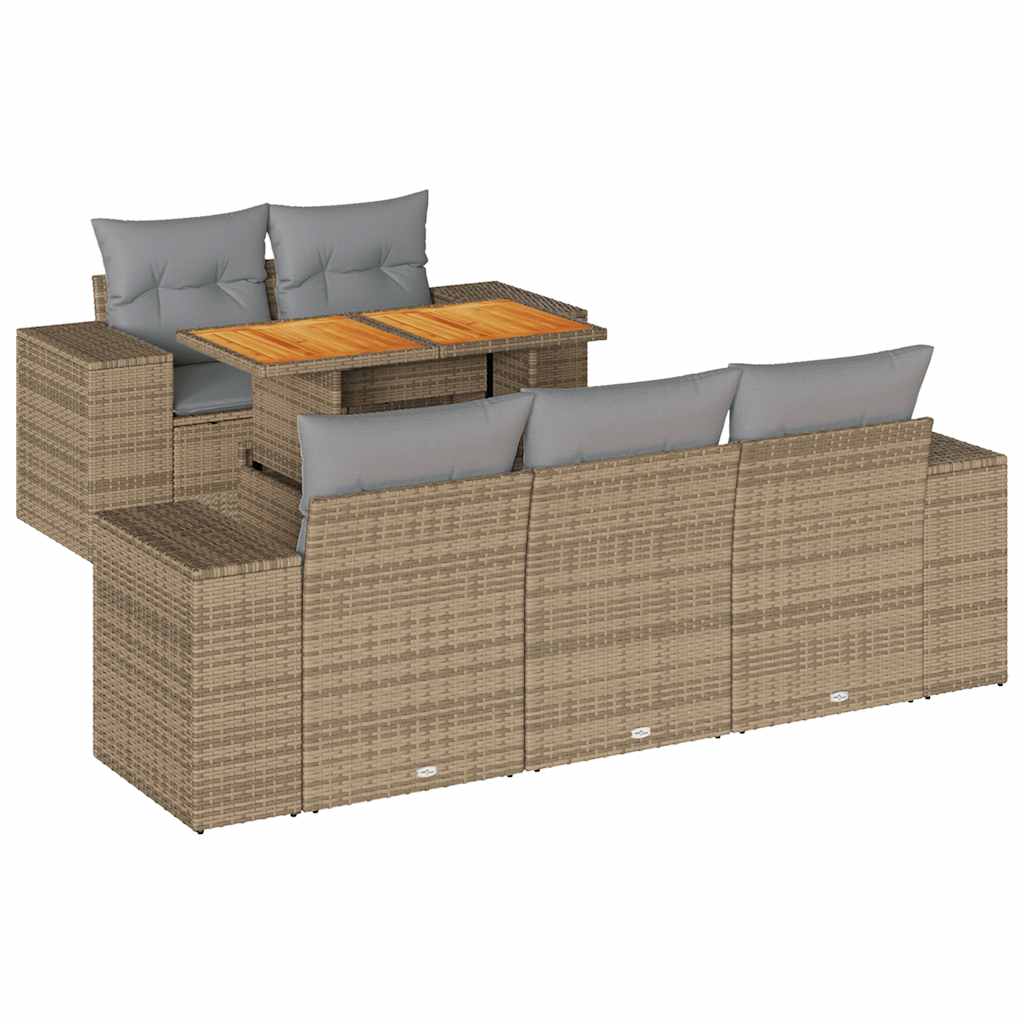 vidaXL Σετ Καναπέ Κήπου 6 τεμ. Μπεζ Συνθετικό Ρατάν με Μαξιλάρια