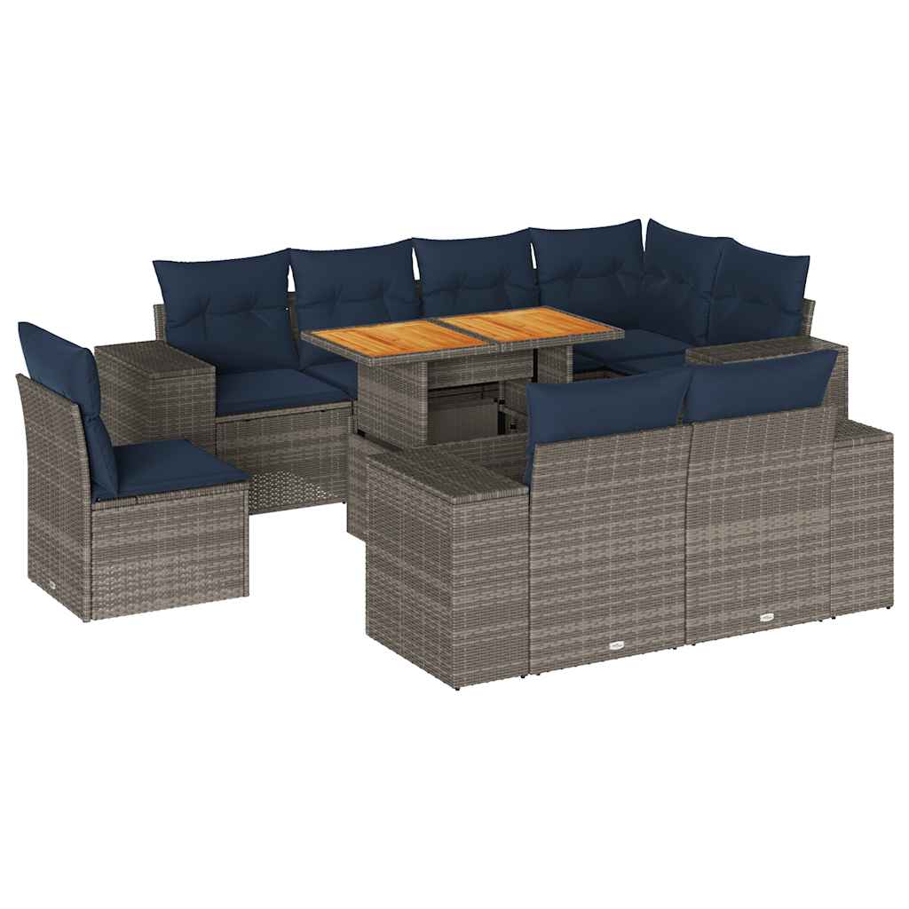 vidaXL Σαλόνι Κήπου Σετ 9 Τεμαχίων Γκρι Συνθετικό Ρατάν με Μαξιλάρια