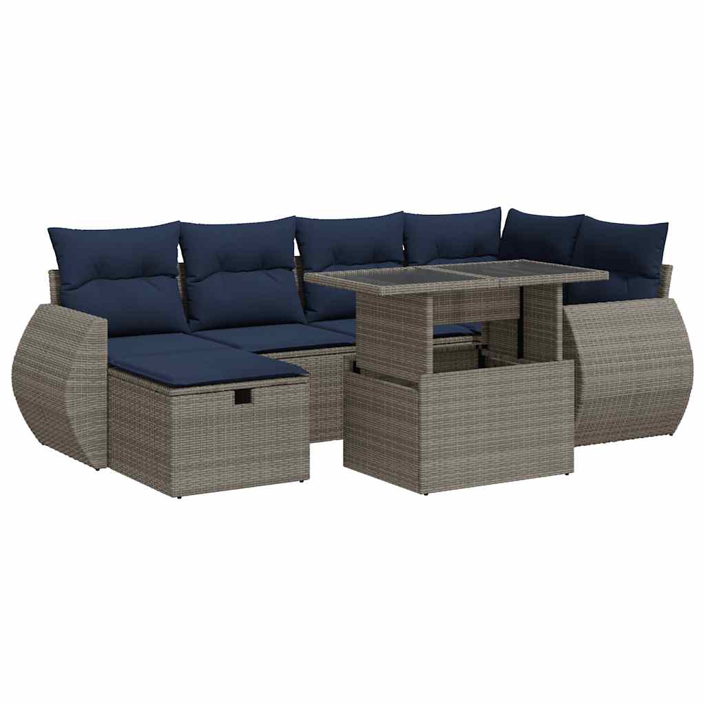 vidaXL Σετ Καναπέδων Κήπου 7 Τεμαχίων με Μαξιλάρια Γκρι από Συνθετικό Ρατάν Ακακίας