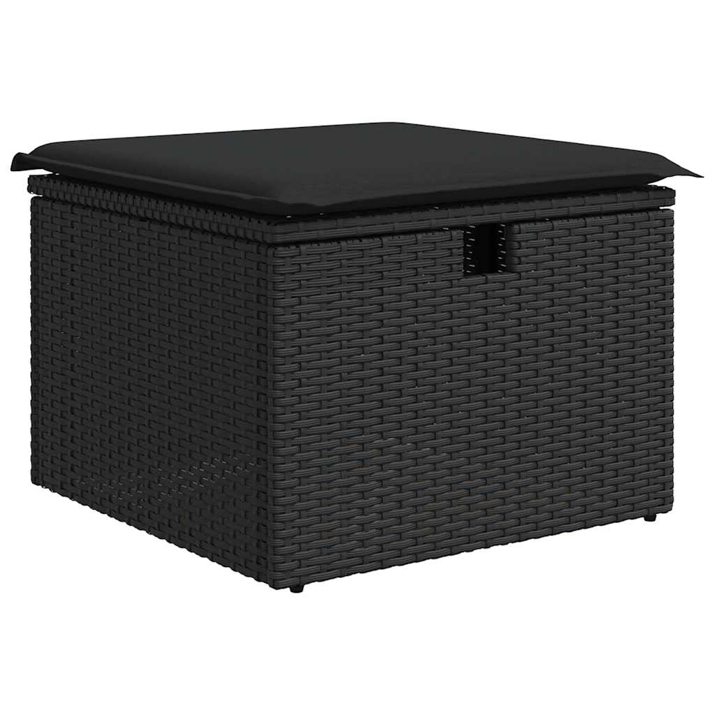 vidaXL Καναπές Κήπου 6 Τεμαχίων Μαύρο Συνθετικό Ρατάν Μαξιλάρια Ακακία