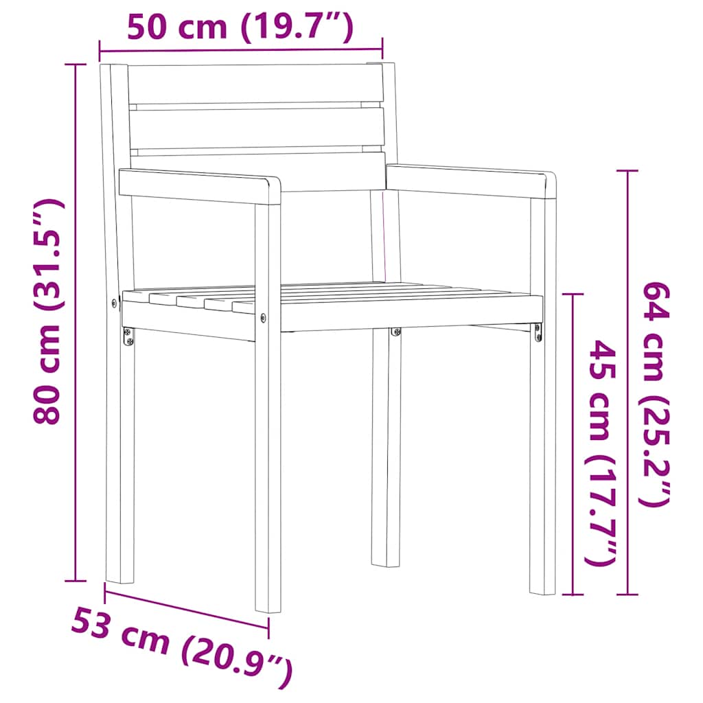 vidaXL Καρέκλες Κήπου 4 τεμ. 50x53x80 εκ. από Μασίφ Ξύλο Ακακίας