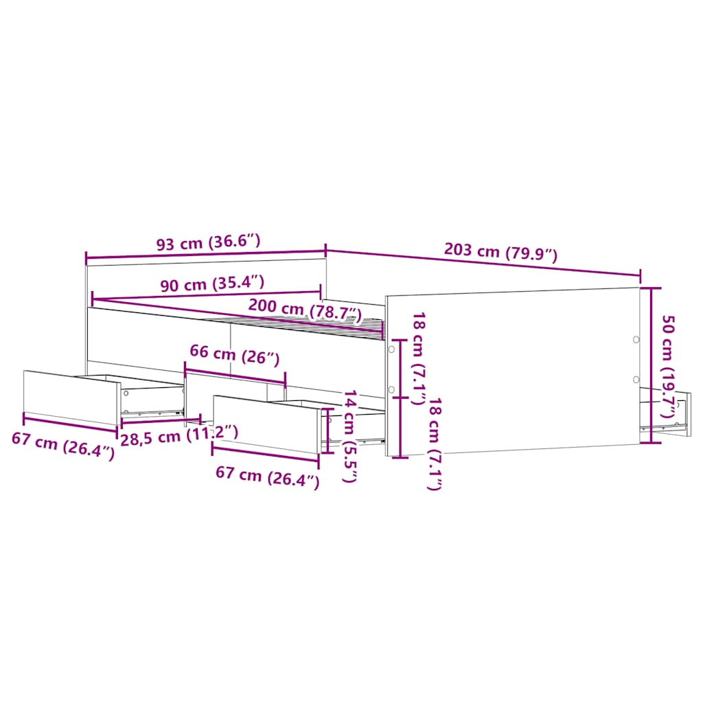 vidaXL Πλαίσιο κρεβατιού χωρίς στρώμα 90x200 εκ. Επεξεργασμένο Ξύλο