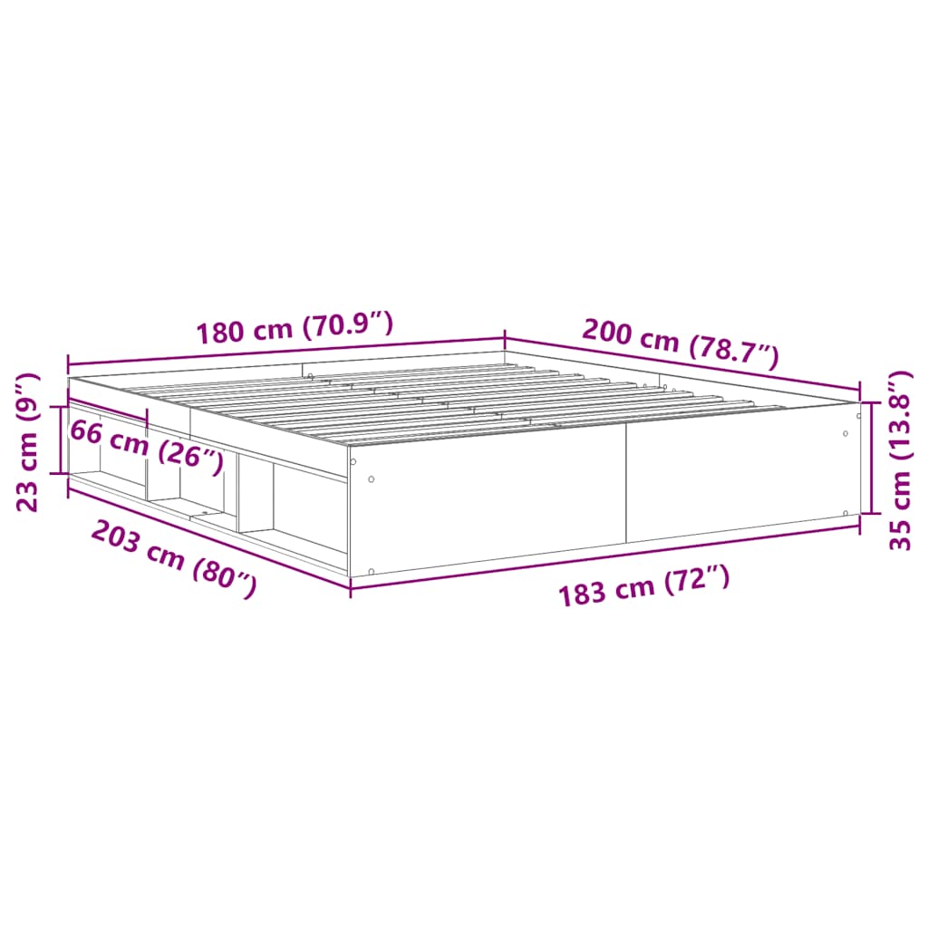 vidaXL Πλαίσιο κρεβατιού χωρίς στρώμα 180x200 εκ. Επεξεργασμένο Ξύλο